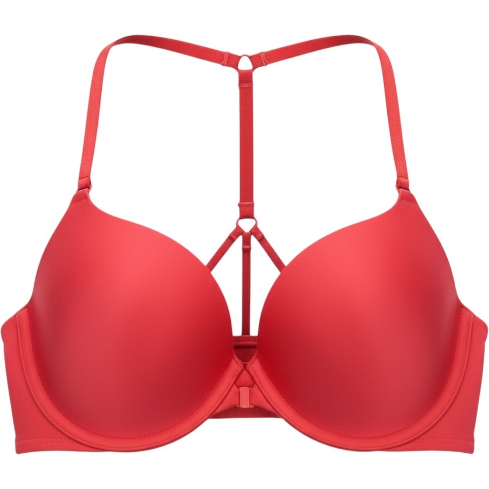 Victoria Secret Lined Demi Bra 32D Racerback Front Closure Strappy Push Up Red
